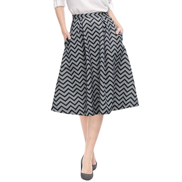 High Waist Chevron Zig Zag Print Full Midi Skirt - Picture 4 of 7